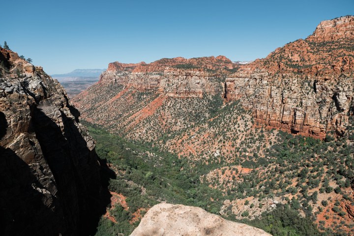 a canyon with a mountain in the background